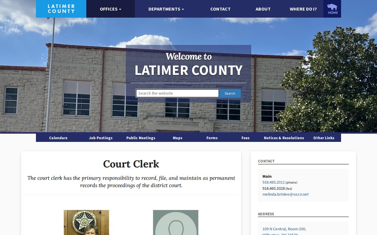 Latimer County Court Clerk records office for warrant records