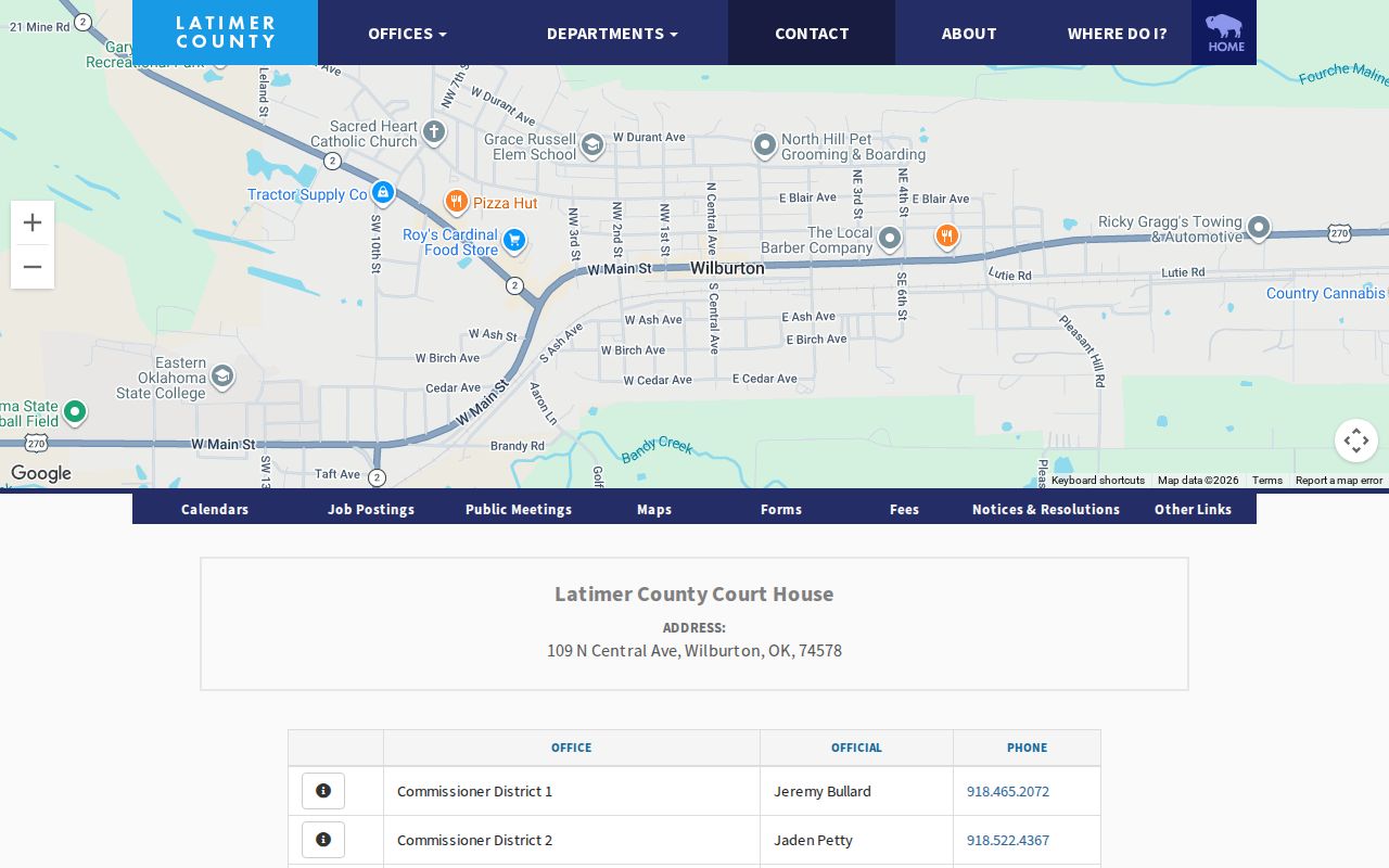 Latimer County courthouse contact frame for warrant records