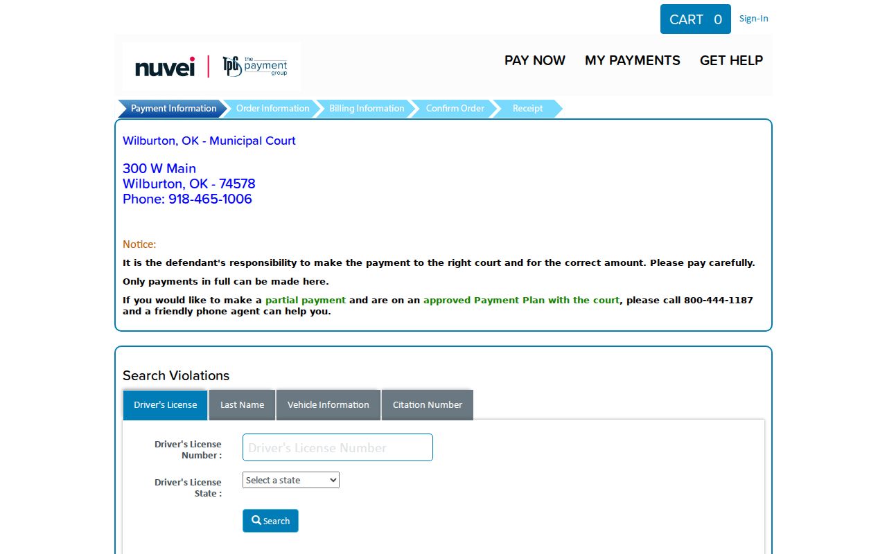 Wilburton citation payment fields for traffic warrant records