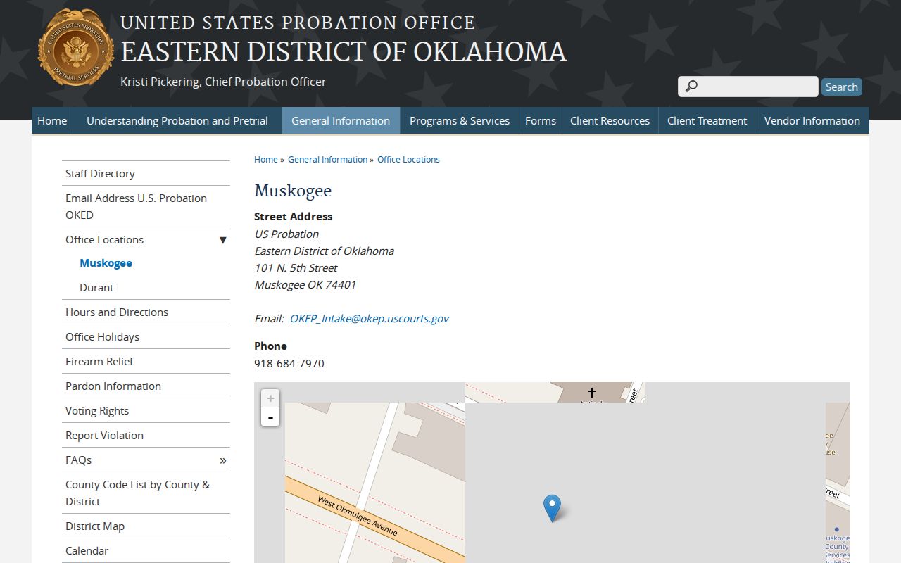 Eastern Oklahoma federal office contact for Latimer County arrest warrant records
