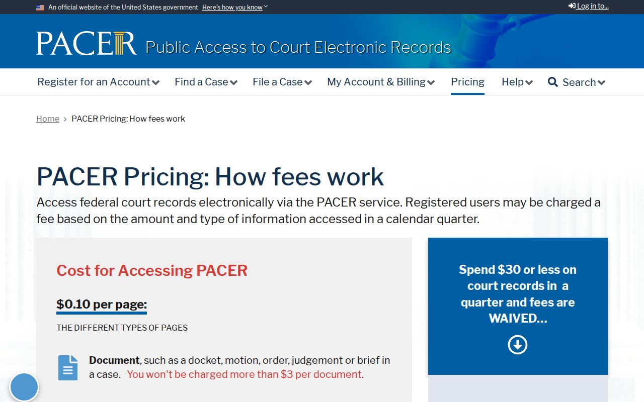 PACER fee and access information for federal warrant records affecting Latimer County