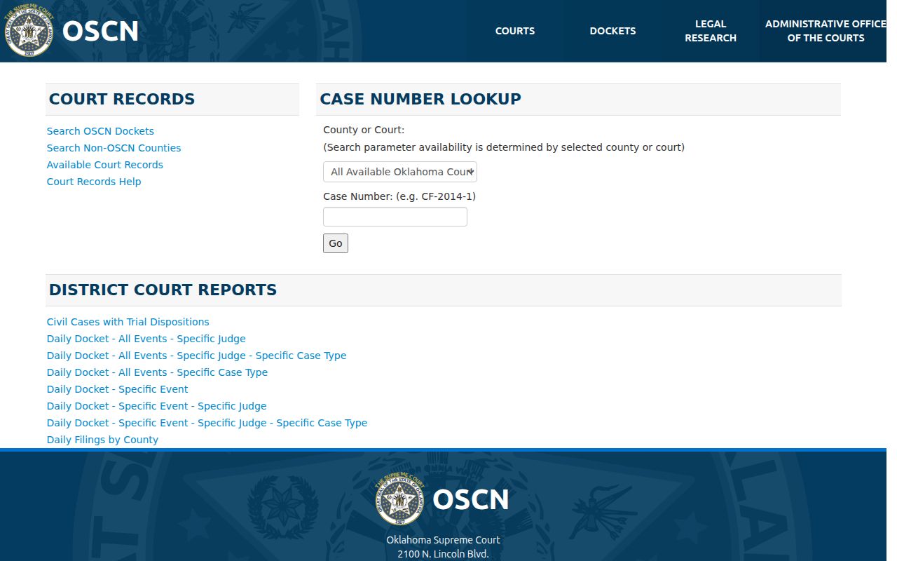 OSCN court search controls for Latimer County warrant records
