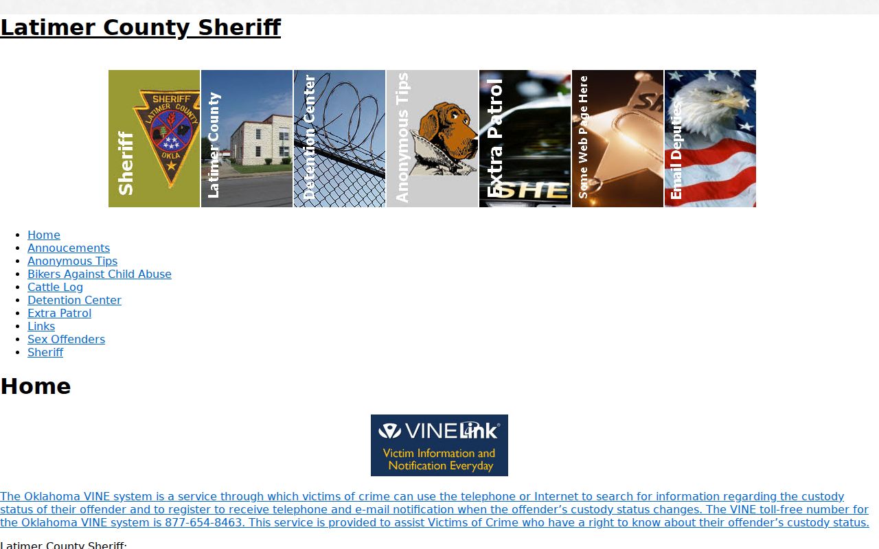 Latimer County Sheriff contact frame for outstanding warrant records